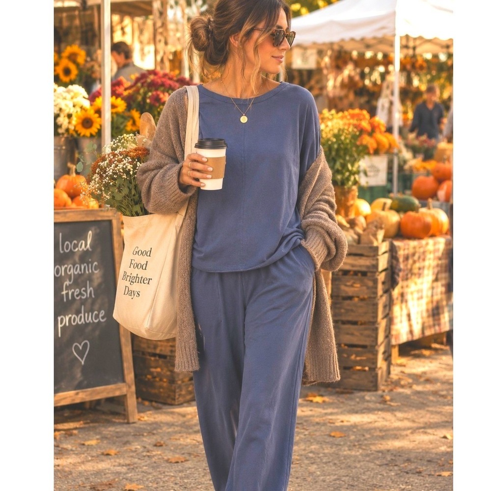 Free People Beach set navy cotton every day easy wear fall cozy favorite med euc